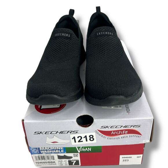 NEW Skechers Arc Fit 2.0 Black Size 7 Cascade Walking Sneakers Slip On Knit Flat - Picture 3 of 12